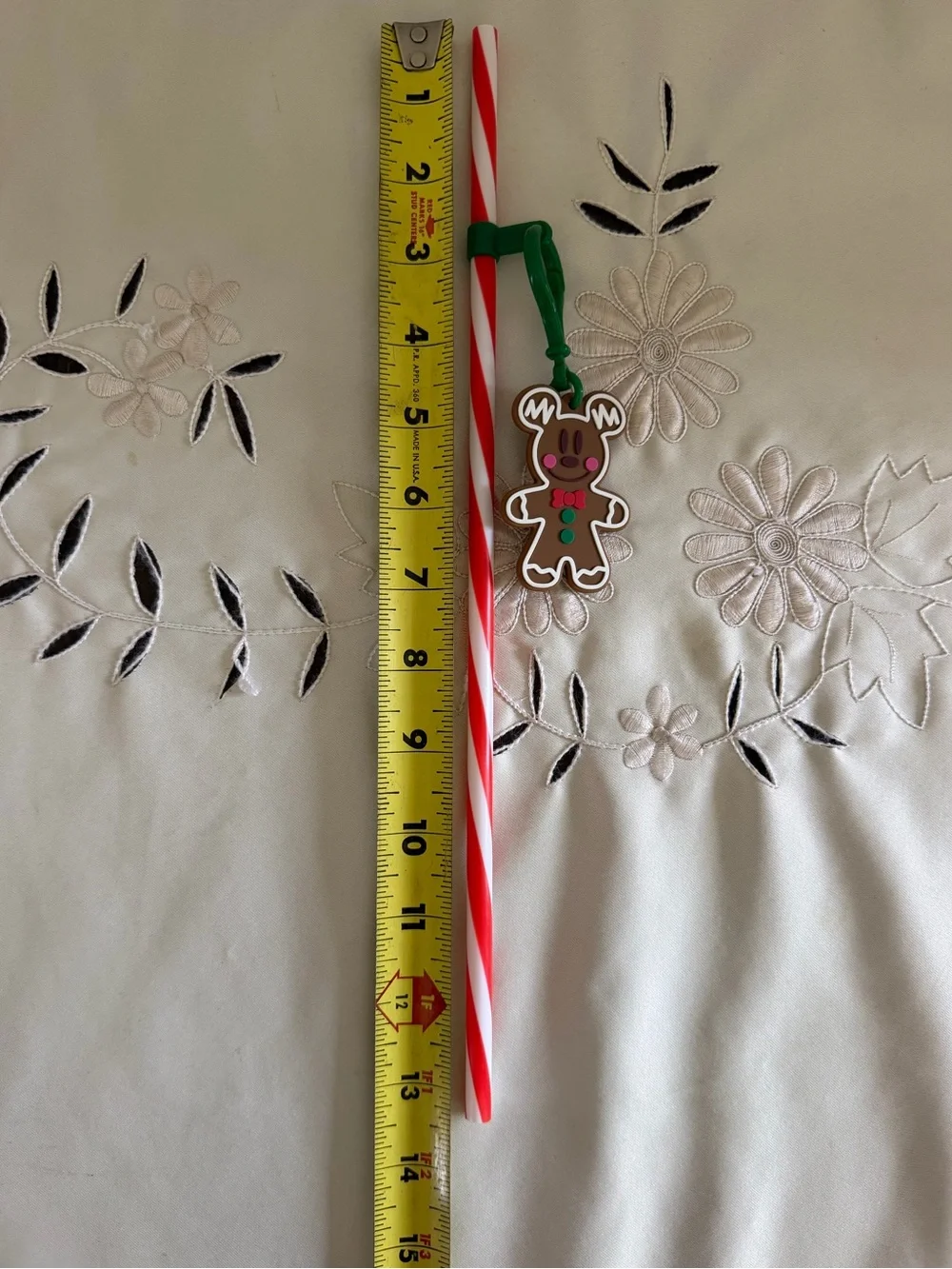 Disney Parks Candy Cane Striped Holiday Straws with Gingerbread Charm Set of 2